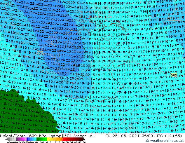 Geop./Temp. 500 hPa Arpege-eu mar 28.05.2024 06 UTC