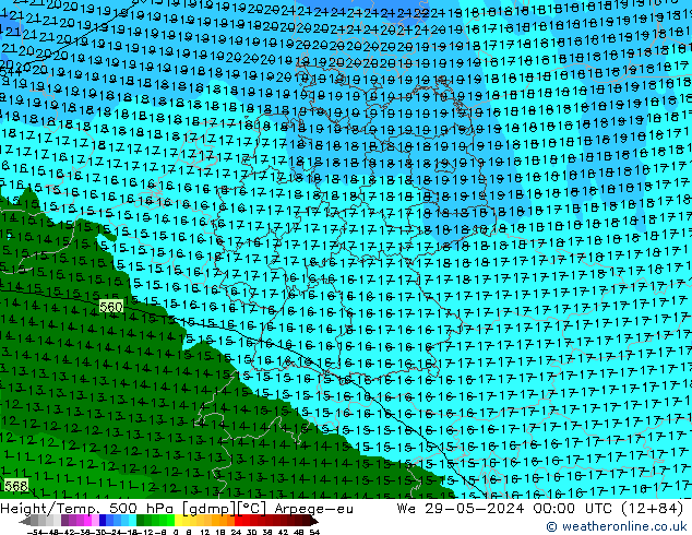 Yükseklik/Sıc. 500 hPa Arpege-eu Çar 29.05.2024 00 UTC