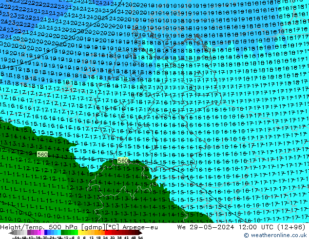 Geop./Temp. 500 hPa Arpege-eu mié 29.05.2024 12 UTC