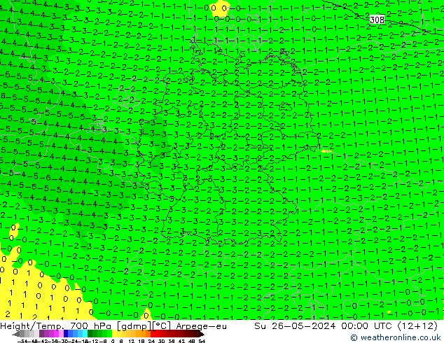 Height/Temp. 700 hPa Arpege-eu  26.05.2024 00 UTC