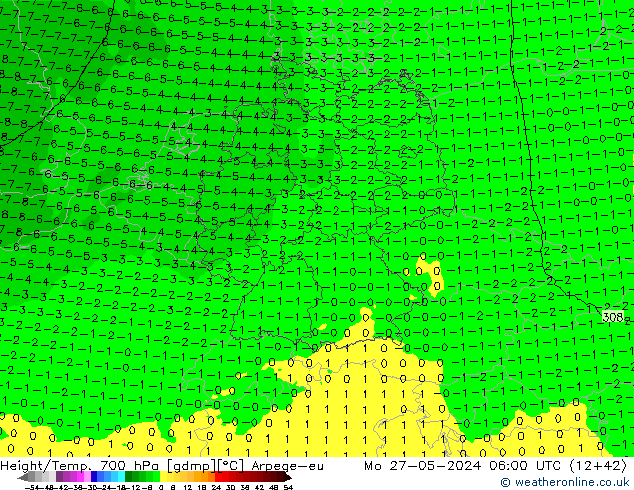 Height/Temp. 700 hPa Arpege-eu lun 27.05.2024 06 UTC