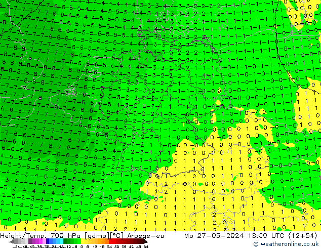 Yükseklik/Sıc. 700 hPa Arpege-eu Pzt 27.05.2024 18 UTC