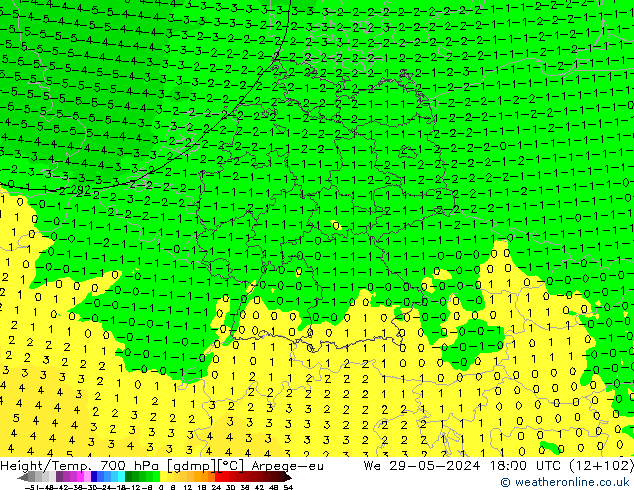 Height/Temp. 700 hPa Arpege-eu  29.05.2024 18 UTC