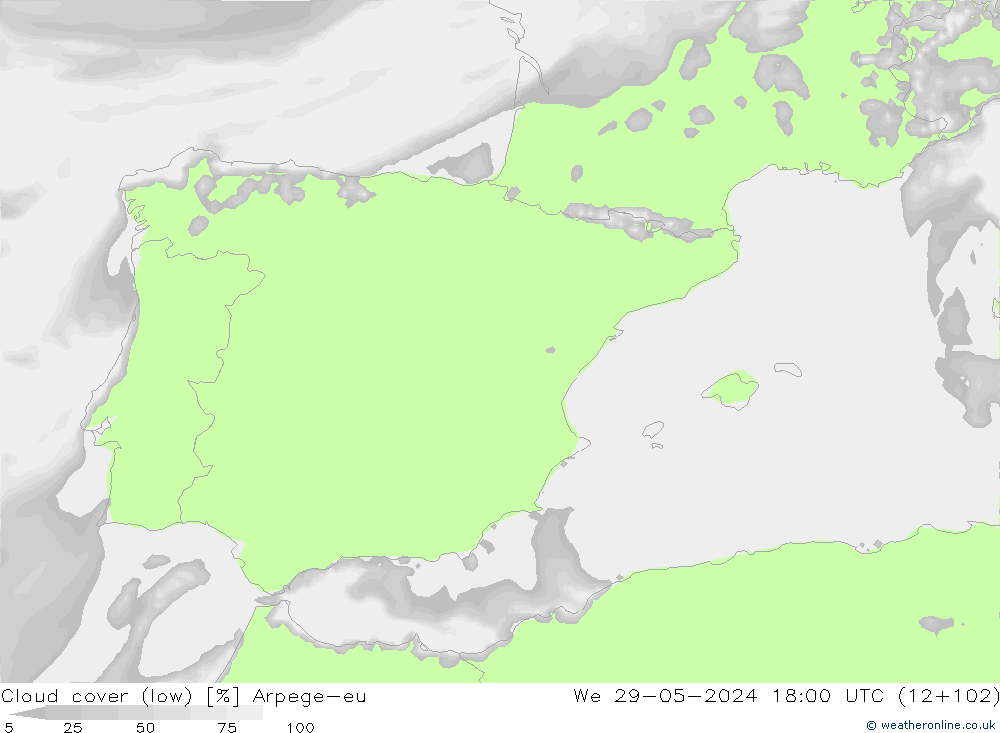 zachmurzenie (niskie) Arpege-eu śro. 29.05.2024 18 UTC