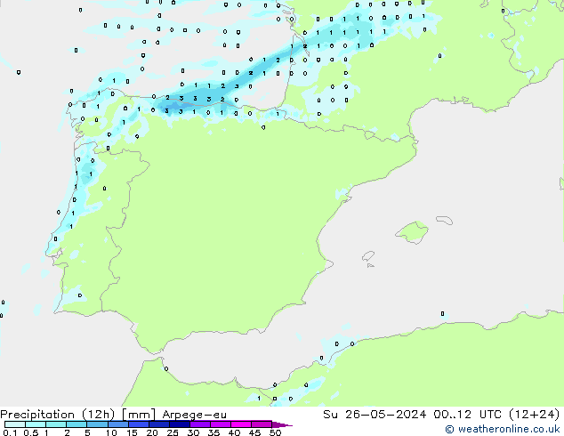 Precipitation (12h) Arpege-eu Su 26.05.2024 12 UTC