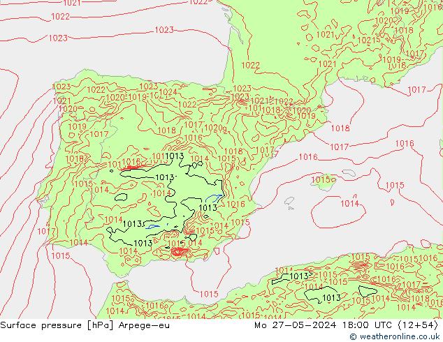 Pressione al suolo Arpege-eu lun 27.05.2024 18 UTC