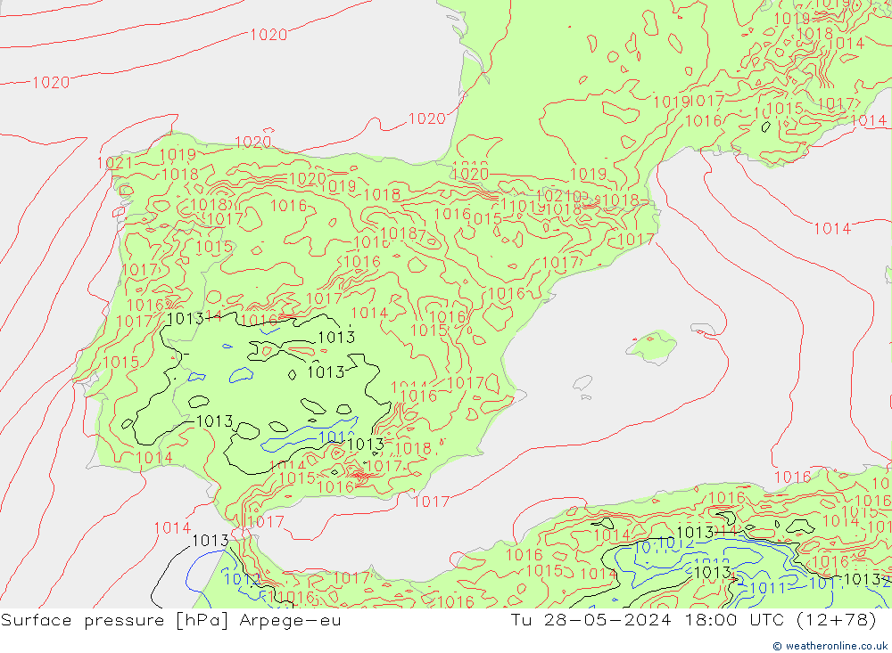 Surface pressure Arpege-eu Tu 28.05.2024 18 UTC