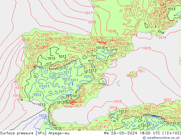 pressão do solo Arpege-eu Qua 29.05.2024 18 UTC