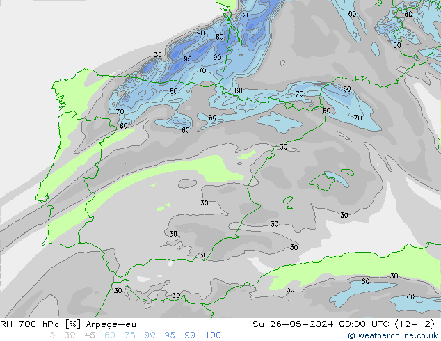 RH 700 hPa Arpege-eu Su 26.05.2024 00 UTC