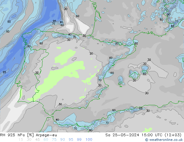 RH 925 hPa Arpege-eu Sa 25.05.2024 15 UTC