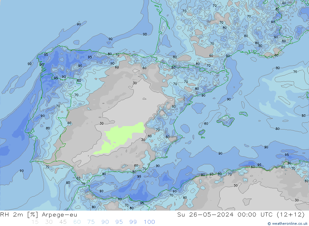Humidité rel. 2m Arpege-eu dim 26.05.2024 00 UTC