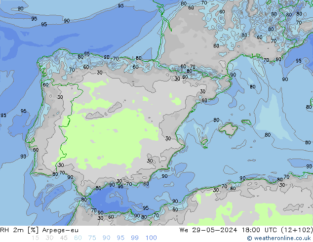 RH 2m Arpege-eu We 29.05.2024 18 UTC