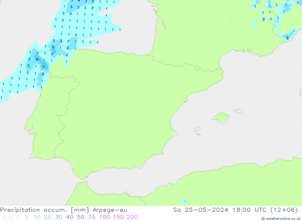 Precipitation accum. Arpege-eu so. 25.05.2024 18 UTC