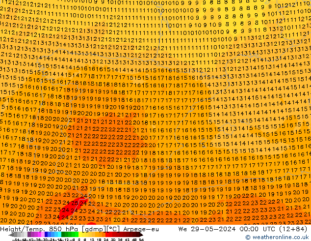 Height/Temp. 850 hPa Arpege-eu mer 29.05.2024 00 UTC