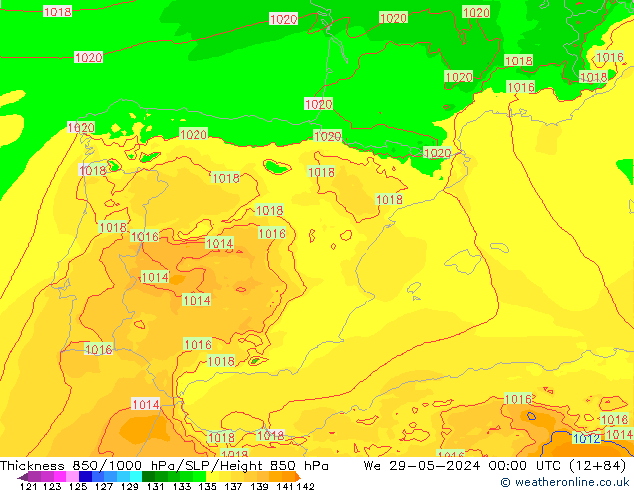 Dikte 850-1000 hPa Arpege-eu wo 29.05.2024 00 UTC