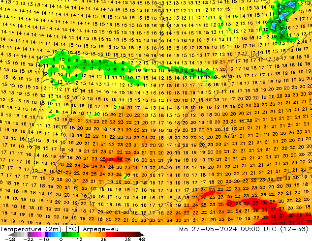 Temperatura (2m) Arpege-eu lun 27.05.2024 00 UTC