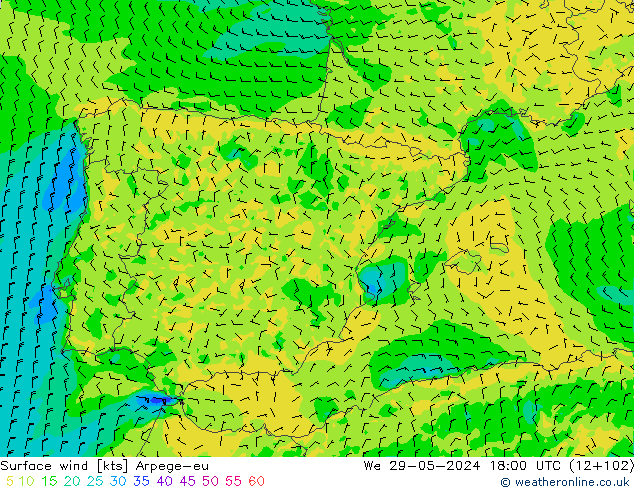 Surface wind Arpege-eu We 29.05.2024 18 UTC