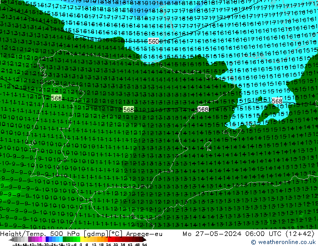 Height/Temp. 500 hPa Arpege-eu Mo 27.05.2024 06 UTC