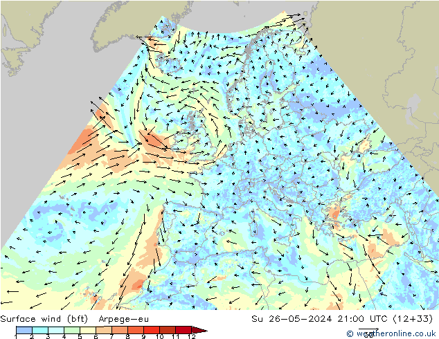 ве�Bе�@ 10 m (bft) Arpege-eu Вс 26.05.2024 21 UTC