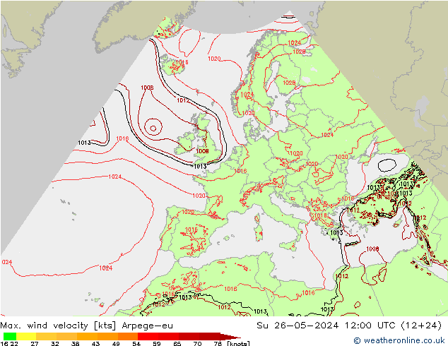 Windböen Arpege-eu So 26.05.2024 12 UTC