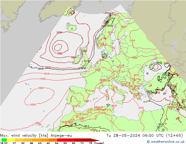 Max. wind velocity Arpege-eu Ter 28.05.2024 06 UTC