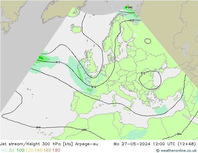 Jet stream/Height 300 hPa Arpege-eu Mo 27.05.2024 12 UTC