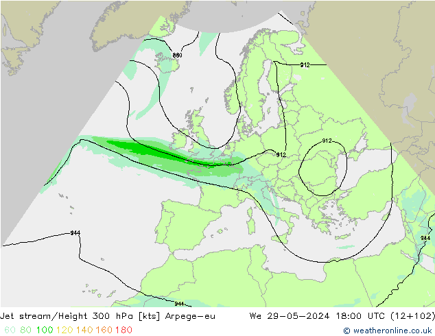 Jet stream/Height 300 hPa Arpege-eu We 29.05.2024 18 UTC