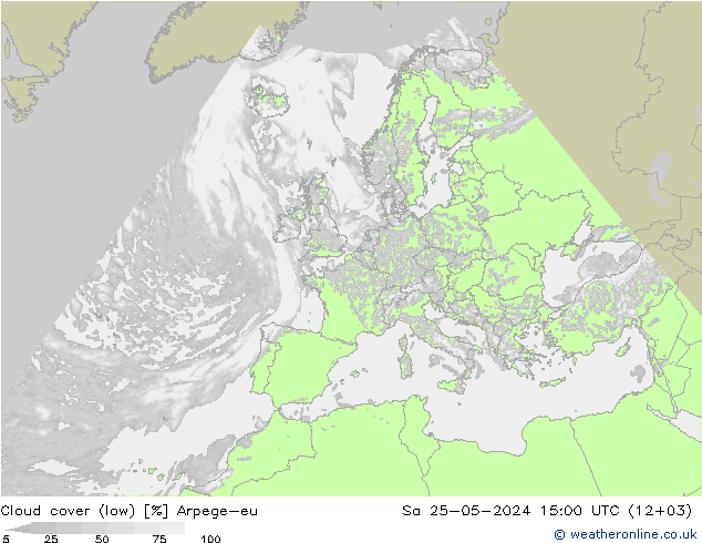 Cloud cover (low) Arpege-eu Sa 25.05.2024 15 UTC