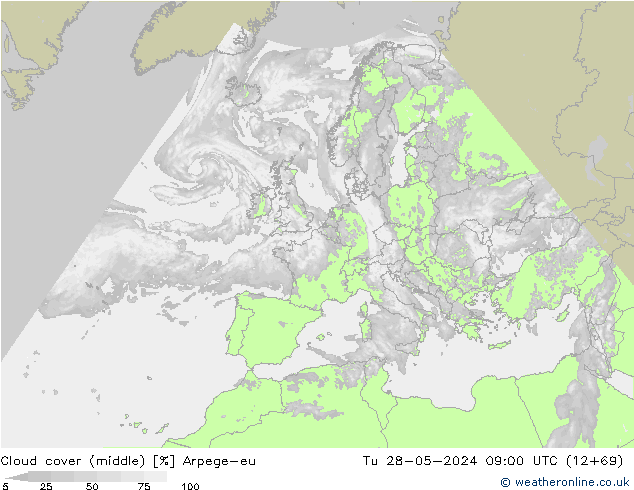 Nuages (moyen) Arpege-eu mar 28.05.2024 09 UTC