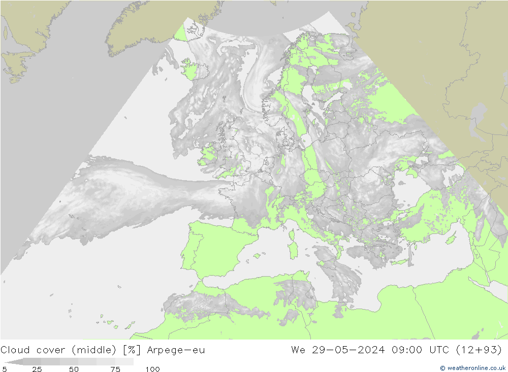 Nuages (moyen) Arpege-eu mer 29.05.2024 09 UTC