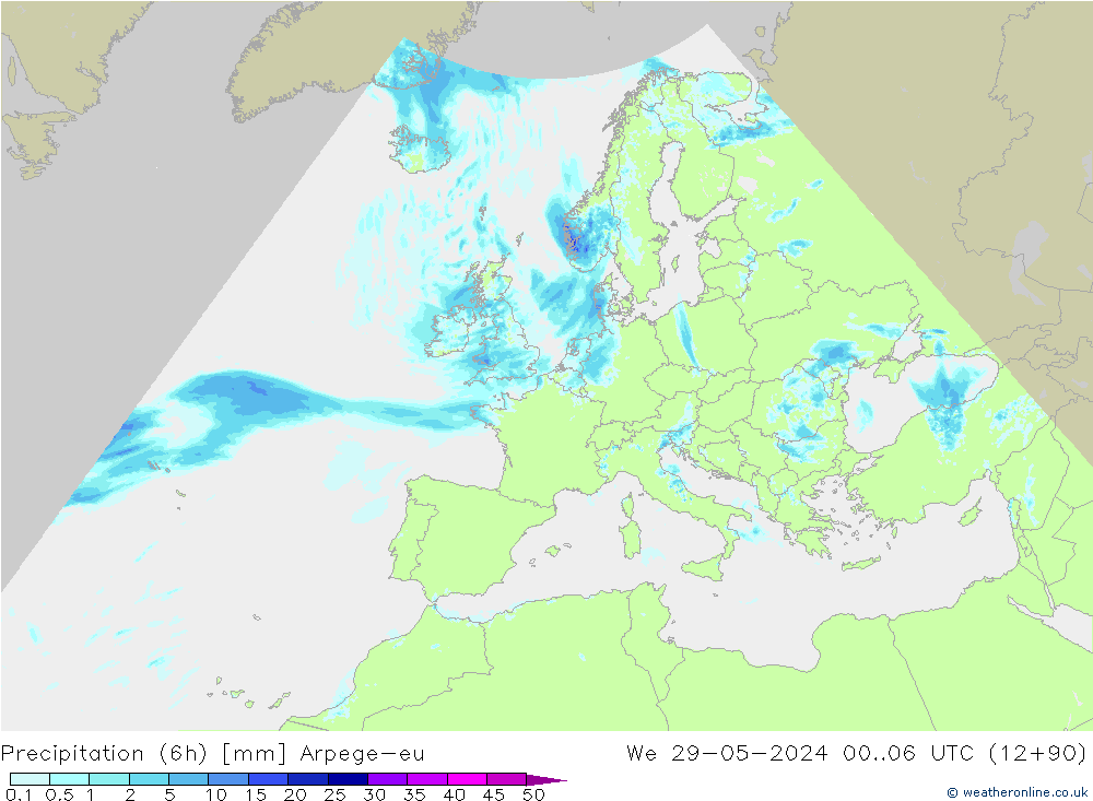 Yağış (6h) Arpege-eu Çar 29.05.2024 06 UTC