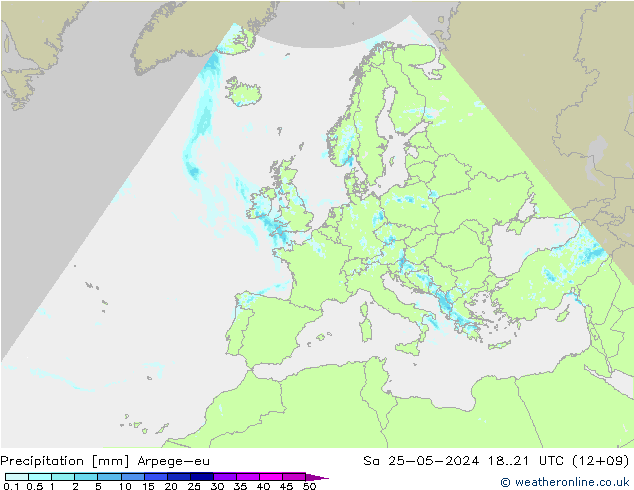 precipitação Arpege-eu Sáb 25.05.2024 21 UTC