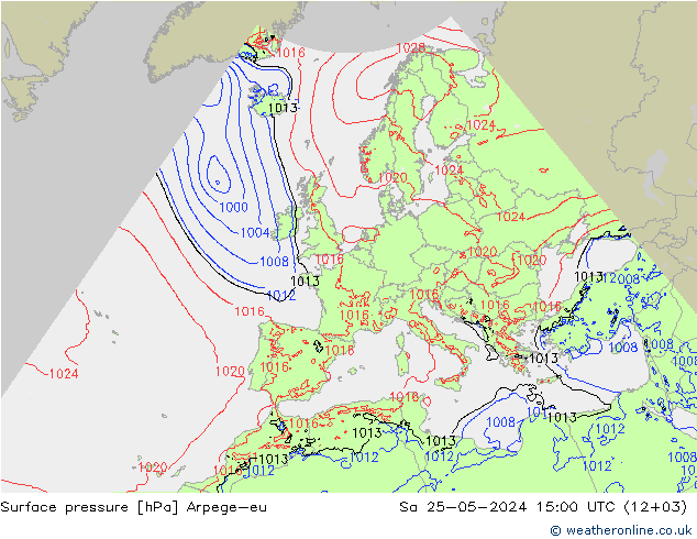 Surface pressure Arpege-eu Sa 25.05.2024 15 UTC