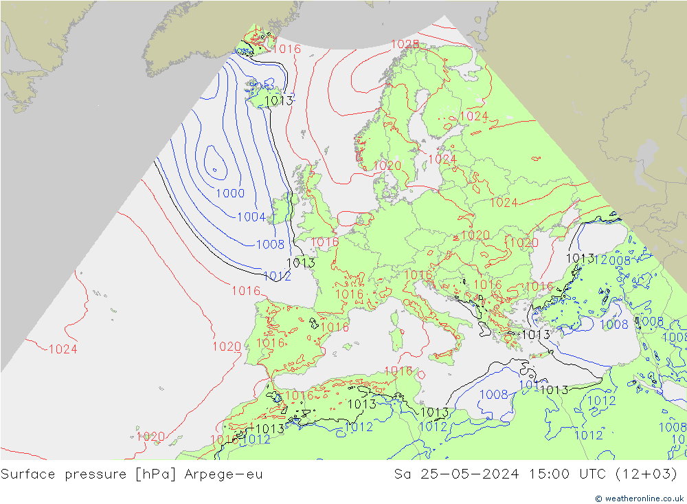 Atmosférický tlak Arpege-eu So 25.05.2024 15 UTC