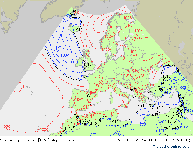 Surface pressure Arpege-eu Sa 25.05.2024 18 UTC