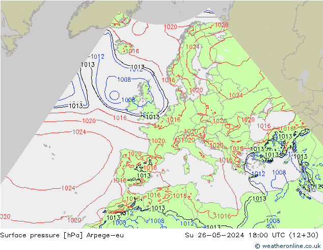 Surface pressure Arpege-eu Su 26.05.2024 18 UTC