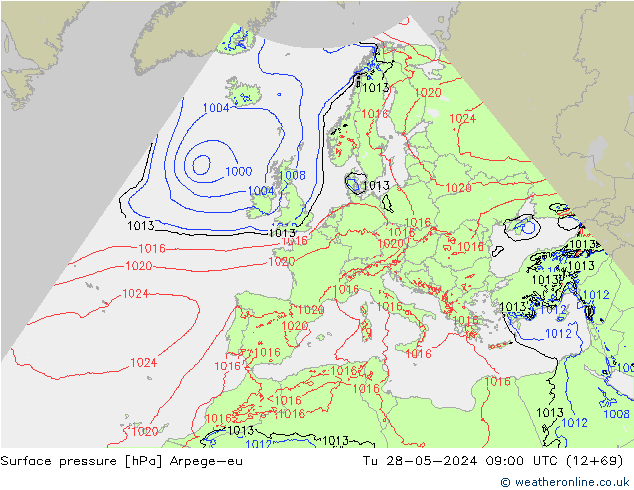 Atmosférický tlak Arpege-eu Út 28.05.2024 09 UTC