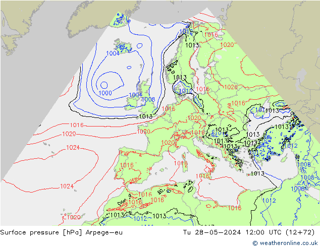 Surface pressure Arpege-eu Tu 28.05.2024 12 UTC