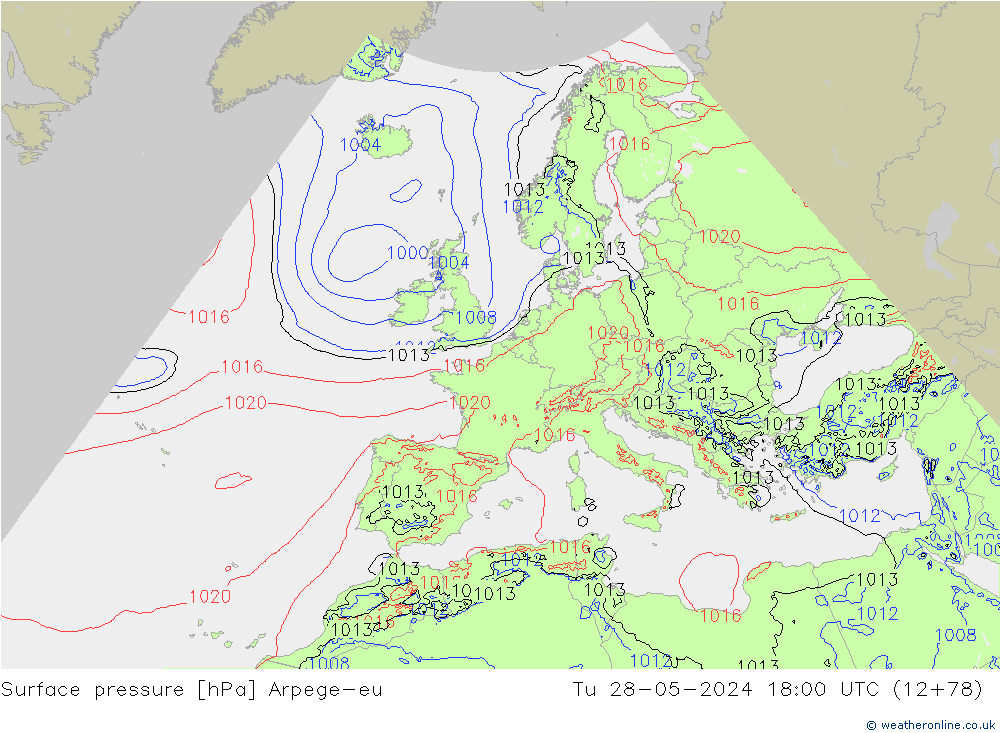 Surface pressure Arpege-eu Tu 28.05.2024 18 UTC