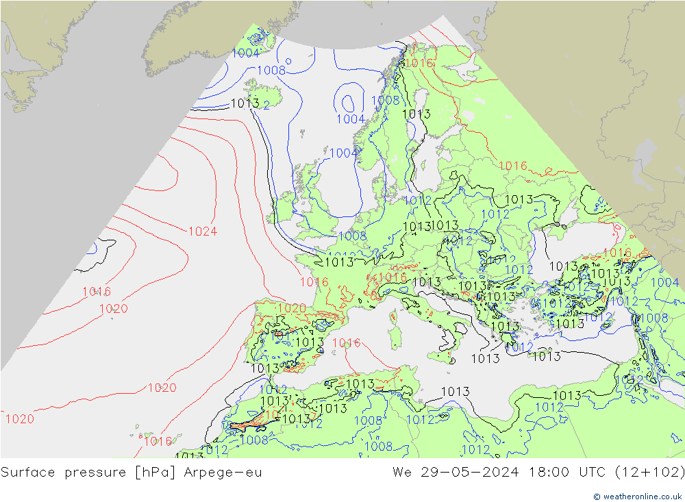 Bodendruck Arpege-eu Mi 29.05.2024 18 UTC