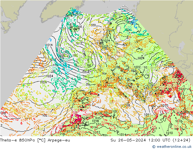 Theta-e 850hPa Arpege-eu So 26.05.2024 12 UTC