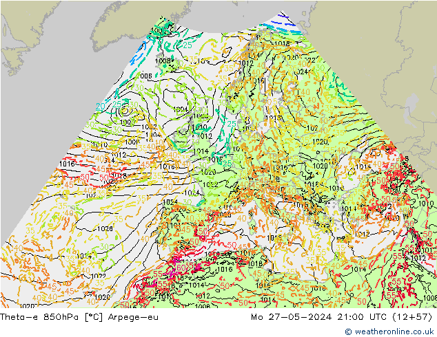 Theta-e 850hPa Arpege-eu Pzt 27.05.2024 21 UTC