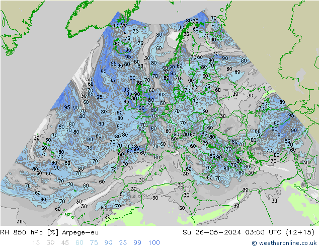 RH 850 hPa Arpege-eu nie. 26.05.2024 03 UTC