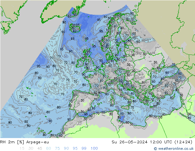 RH 2m Arpege-eu So 26.05.2024 12 UTC