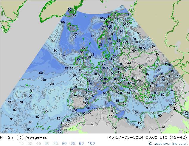 Humedad rel. 2m Arpege-eu lun 27.05.2024 06 UTC