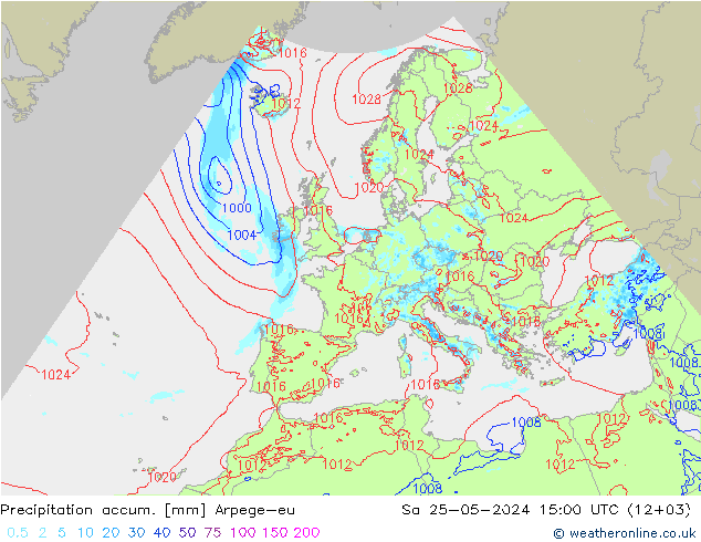 Precipitation accum. Arpege-eu So 25.05.2024 15 UTC