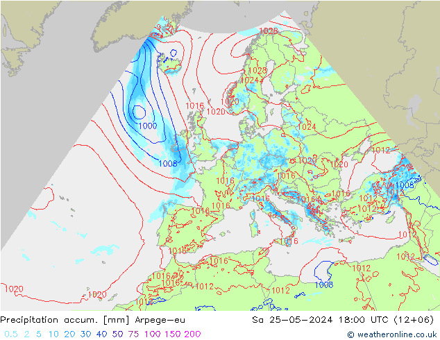Precipitation accum. Arpege-eu сб 25.05.2024 18 UTC