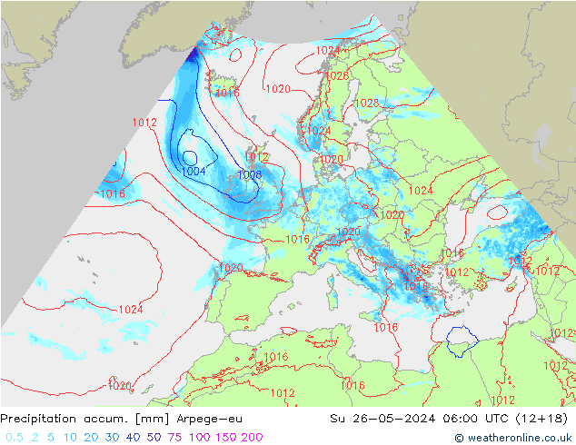 Precipitation accum. Arpege-eu Su 26.05.2024 06 UTC