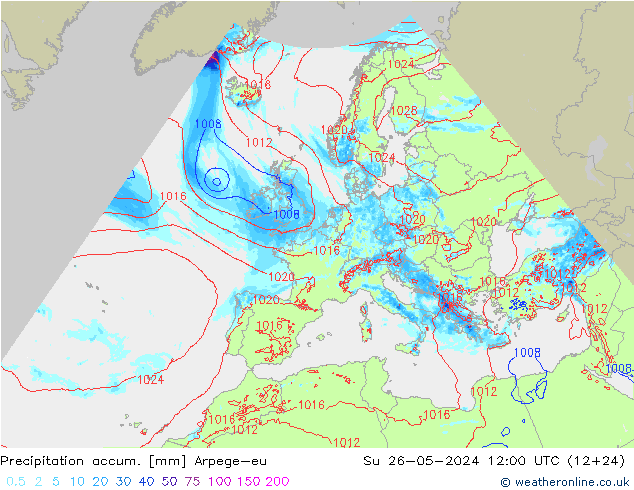 Nied. akkumuliert Arpege-eu So 26.05.2024 12 UTC