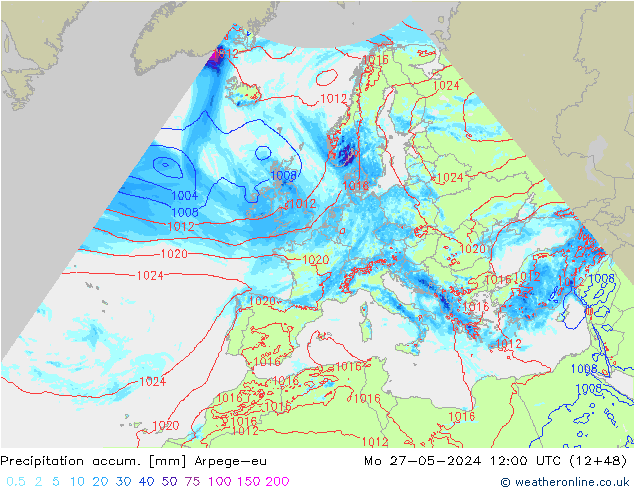 Precipitation accum. Arpege-eu pon. 27.05.2024 12 UTC